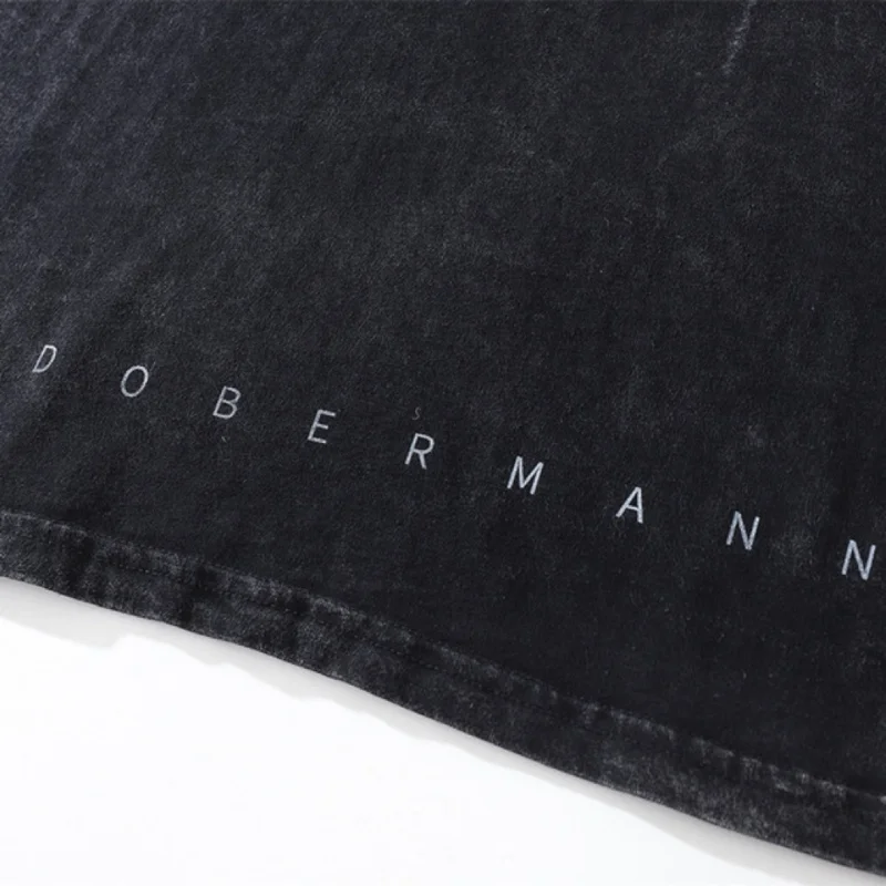 Printed T-shirt Dobermann Printed Wash Vintage Fashion Brand Loose Men Women Street Hip Hop Round Neck Short Sleeve