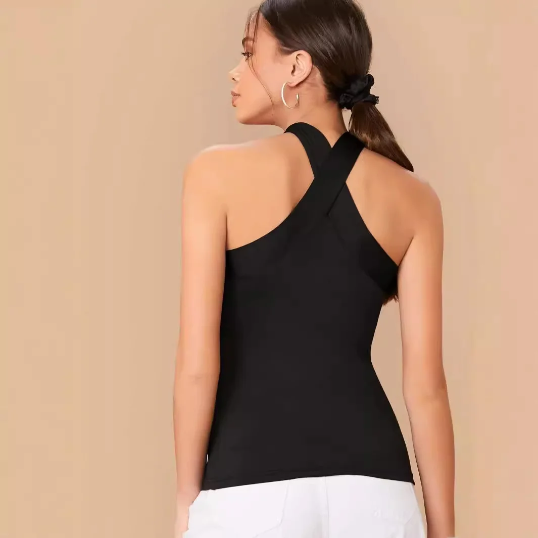 2023 المرأة Faionable Ne معلقة Svel الأعلى مثير عبر الحدود جديد وصول سليم صالح لون نقي الصيف سترة تانك القمم #2