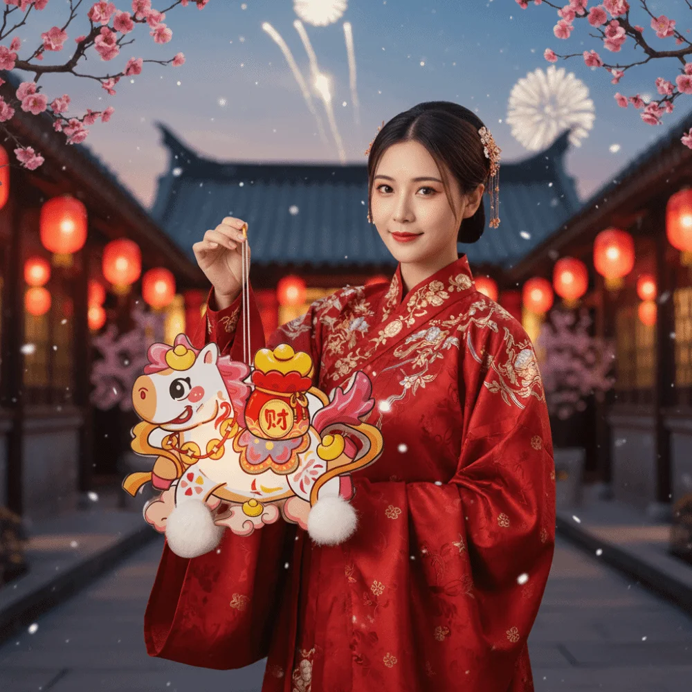 

Cartoon New Year Lanterns Traditional PVC Handheld Lanterns Hanging DIY Material Packages Luminous Lantern Festival Decor