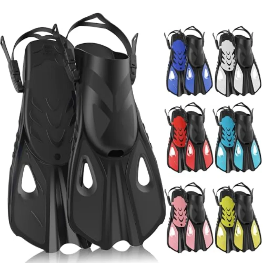 

Snorkel Fins, Swim Fins Travel Size Short Adjustable for Snorkeling Diving Adult Men Women Open Heel Swimming Flippers