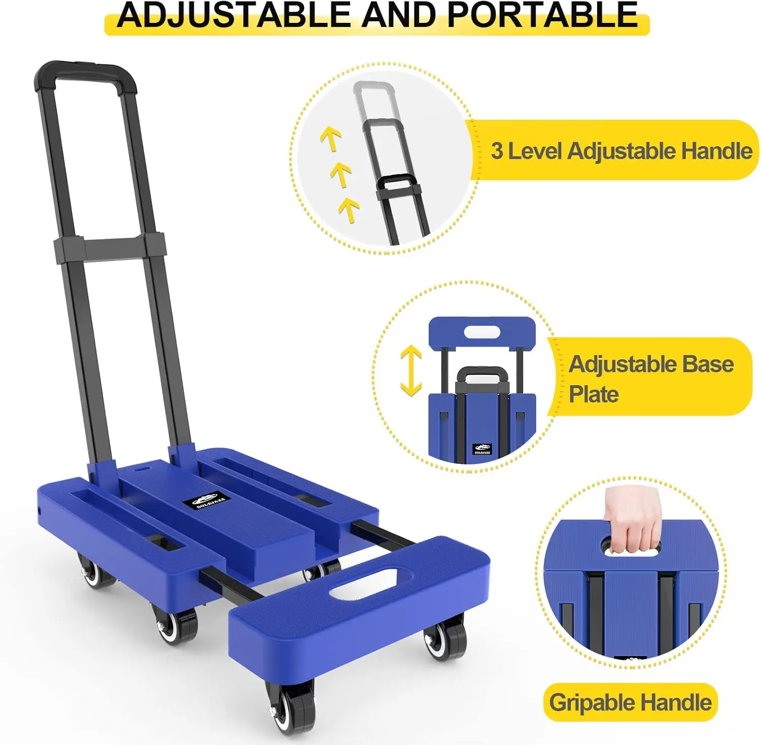 Fold Up Portable Dolly Folding Hand Truck for Moving with 6 Wheels 2 Bungee Cords for Luggage Travel Moving Shopping