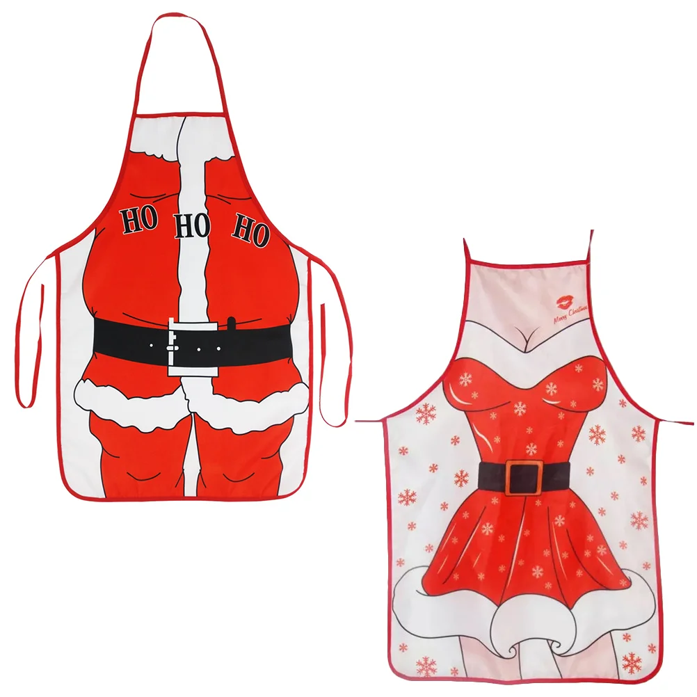 

2 Pcs Christmas Apron Decor Barbecue Party Themed Polyester Cooking Cartoon Men and Women