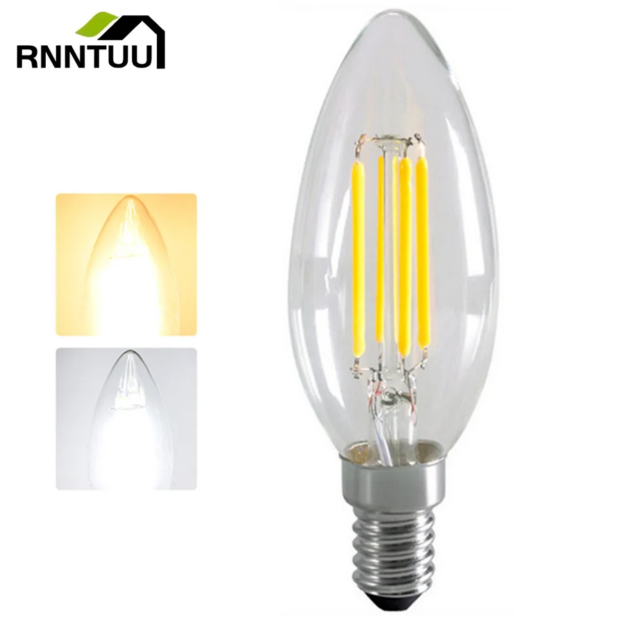 

RnnTuu E14 LED Filament C35 Lamp C35L Dimmable Glass Candle Bulb 220V 2W 4W 6W Replace Halogen Light Chandeliers