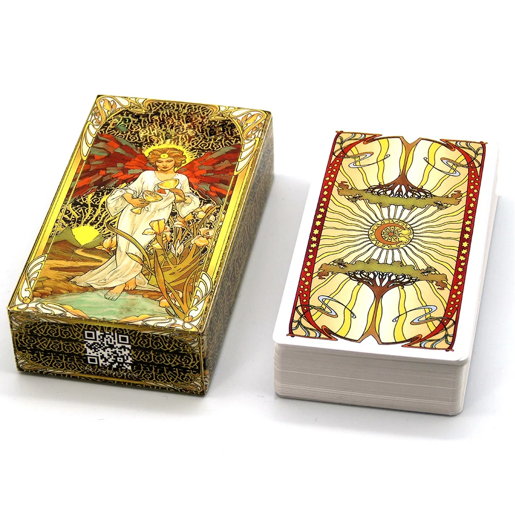 Golden Art Nouveau Tarot Cards Family Party Supplies Tarot Deck with Guidebook English Version Tarot Oracle Cards for Beginners