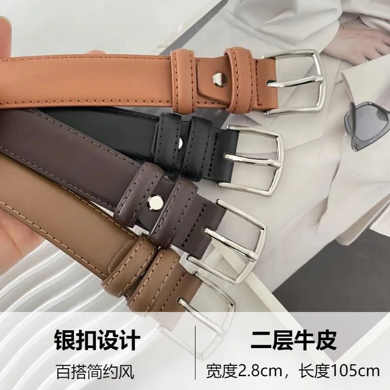 Genuine Leather Belt with Versatile Design Retro Cowhide Belt Decoration Jeans Casual Pants Belt Korean Version Student Style