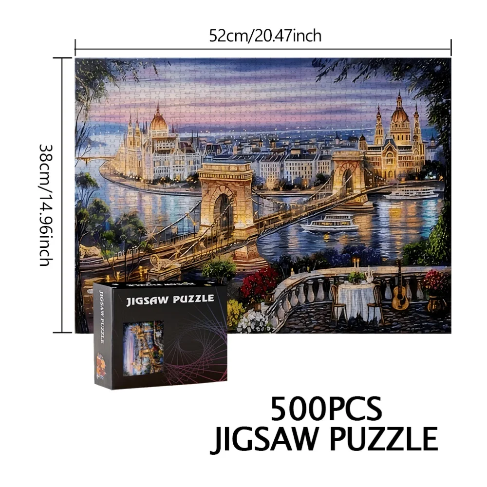 Budapest Night Cityscape Bridge Puzzle für Erwachsene, Reisethema, geistiges Spiel, Heim- und Freizeit, dekoratives Puzzle-Spielzeug
