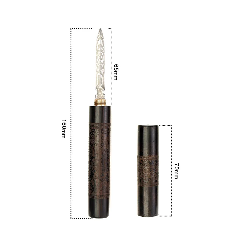 1Pcs Damascus Pattern Steel Tea Needle Carved ebony Pu\'er tea knife pattern steel black tea needle for tea ceremony spare parts
