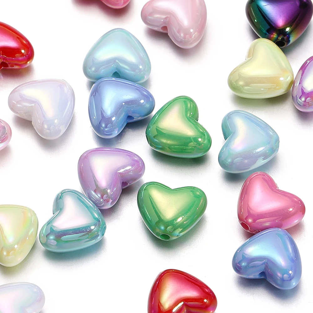 

50/100pcs/lot 10mm AB Colour Heart Shape Acrylic Beads Loose Spacer Beads for Jewelry Makeing DIY Handmade Bracelet Accessories