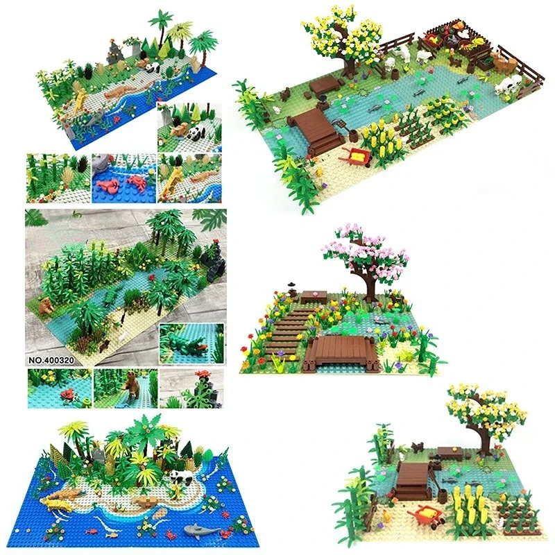 

MOC Jungle Scene Ecological Environment Building Blocks Montessori Educational Assembly Farm Model Children's Bricks Toys