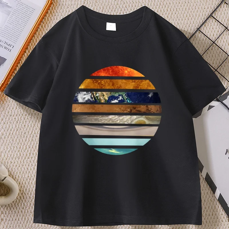 Solar System Planets T Shirt Men Women Galaxy Graphic Tee Astronomy Lover T-shirt Casual Round Neck Printed Cotton