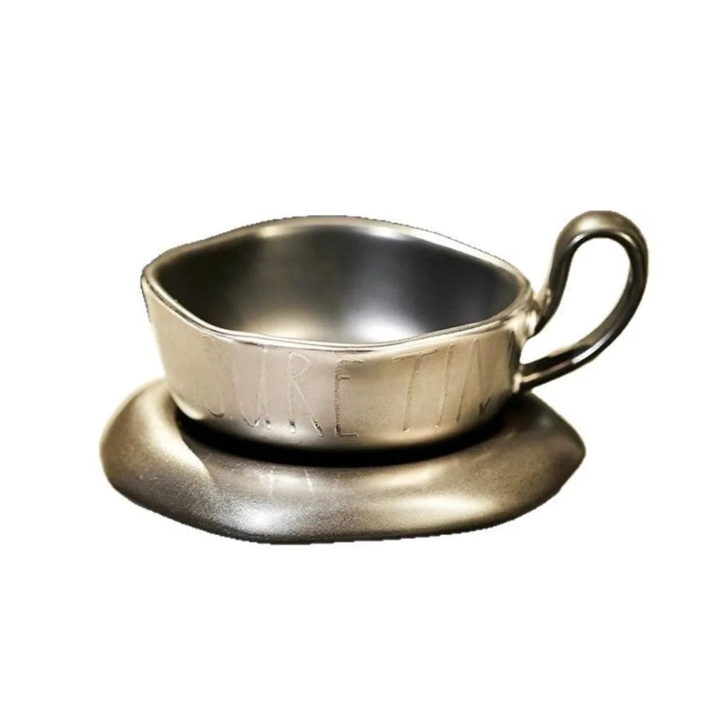 

Electroplated coffee cup saucer silver ceramic mug with handle teacup set