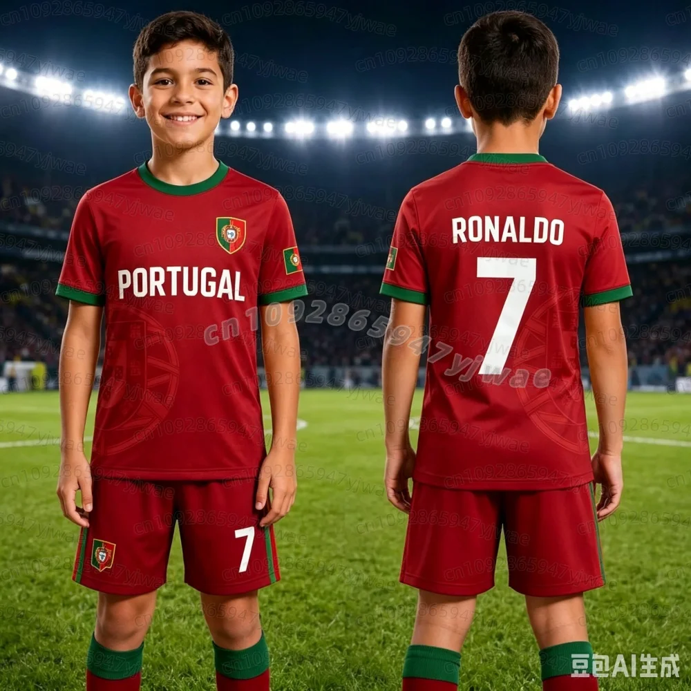 26 Sommer Jungen Ronaldo Nr. 7 Fußballtrikot T-Shirt Shorts Set Damen Herren PORTUGAL Fan-Shirt Shorts Set Kinder Trainingsanzug 2-teiliges Set – Detail 13