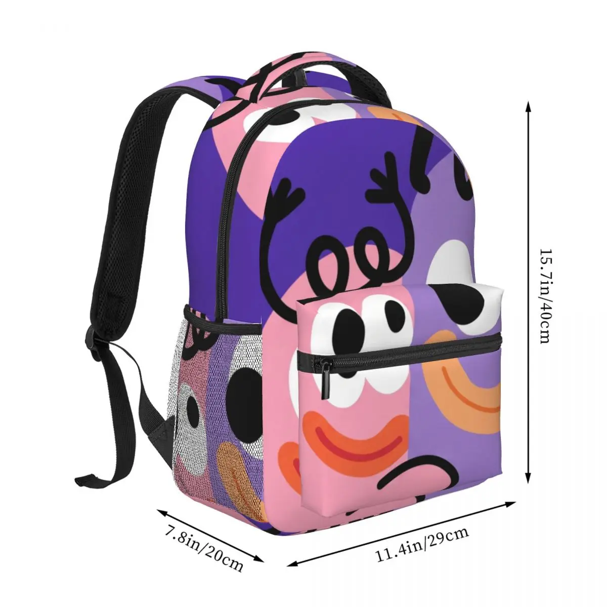 Lavender Aesthetic Backpack Center Hugging Characters Whimsical Illustration Solid Purple Multi Colo Daypack for School Daily