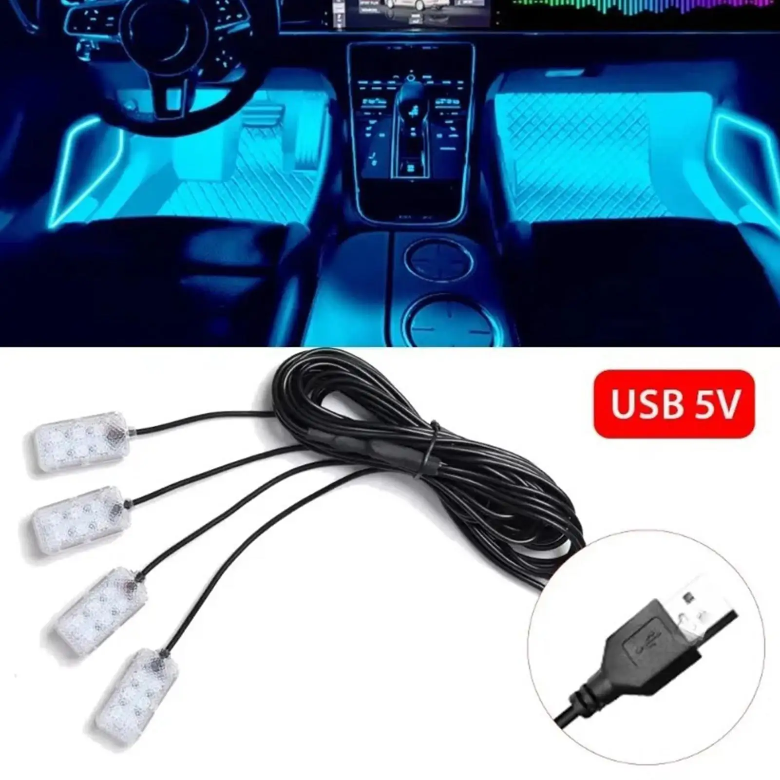

LED Car Ambient Lighting Lamp with USB Port Car USB Foot Light car Interior Music Rhythm Lights for Truck SUV Tractor Trailer
