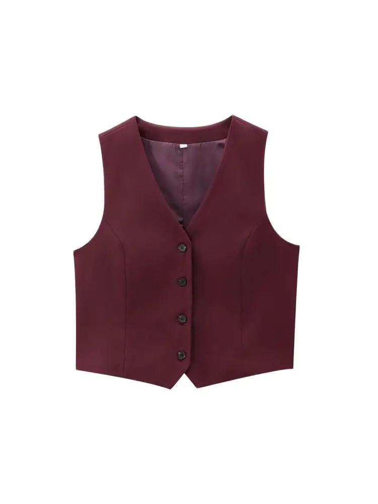 TRZA-Women's Front Button Fitted Waistcoat and High Waist Pleated Wide Leg Pants, Female Two Piece Sets, Fashion image 3