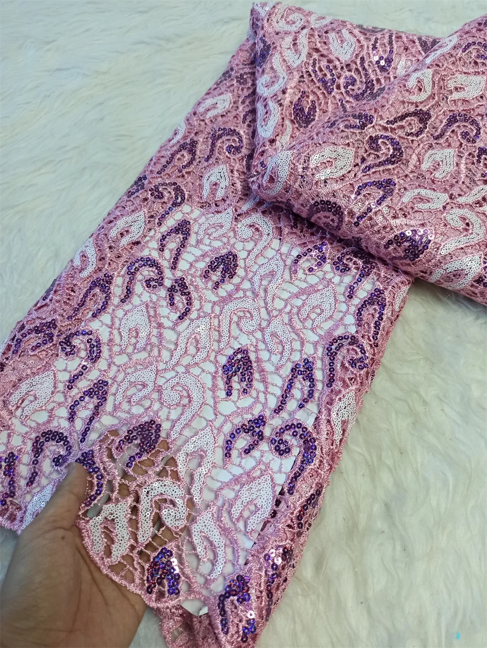 

2025 African Nigerian High-Quality Embroidery Mesh Lace Fabric French Tulle Sequins for Wedding Party Dresses 5 Yards XL113