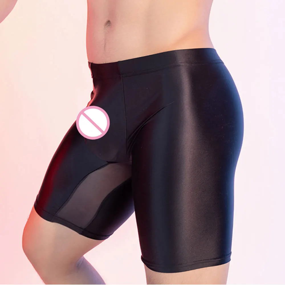 Mens Trunks Shiny Glossy Leggings Sexy U Convex High Elastic Tight Shorts Breathable Fitness Lift Butt Casual Underwear Boxer