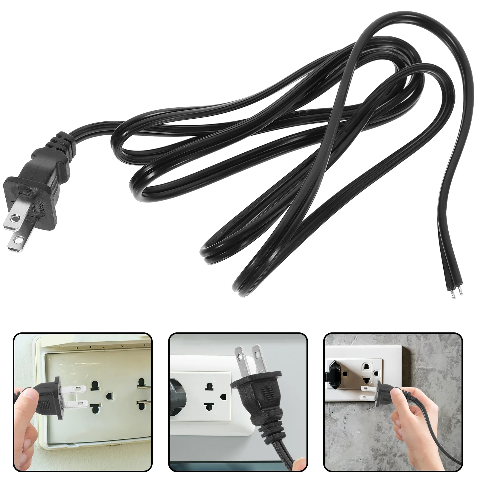 

1.5M Power Prong Plug Bare Tail For Lamp Computer Rice Cooker Machine Tool Home Office Appliance Extension Cable Supply
