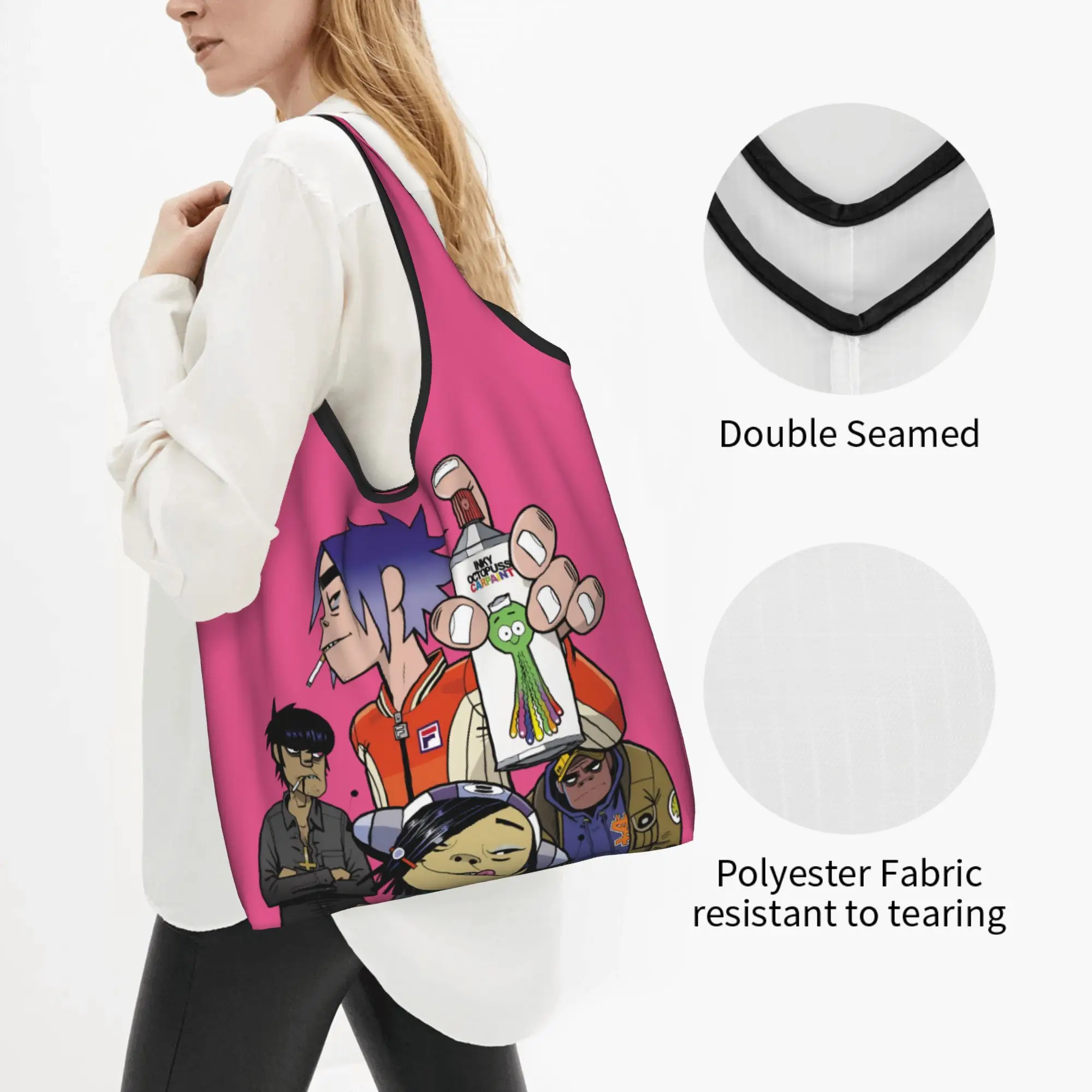 G-Gorillazes Hot Cartoon Game Grocery Shopping Bags Kawaii Shopper Tote Shoulder Bag Big Capacity Portable Comic  Handbag