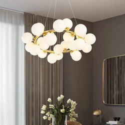 Nordic LED Glass Ball Chandelier Round Gold Black Home Decor Hanging Lamp Restaurant Kitchen Living Room Ball Lighting Fixtures
