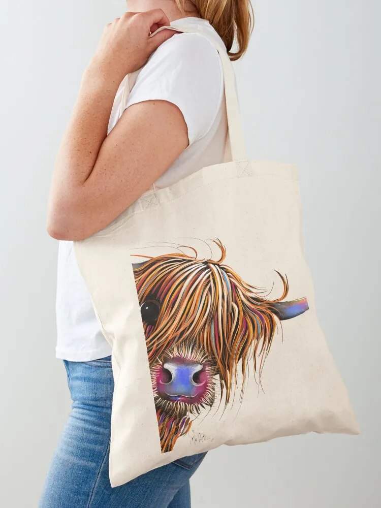 HiGHLaND CoW PRiNT SCoTTiSH ' SuGaR LuMP oN GReY ‘ BY SHiRLeY MacARTHuR Tote Bag handbag canvas tote Woman shopper bag