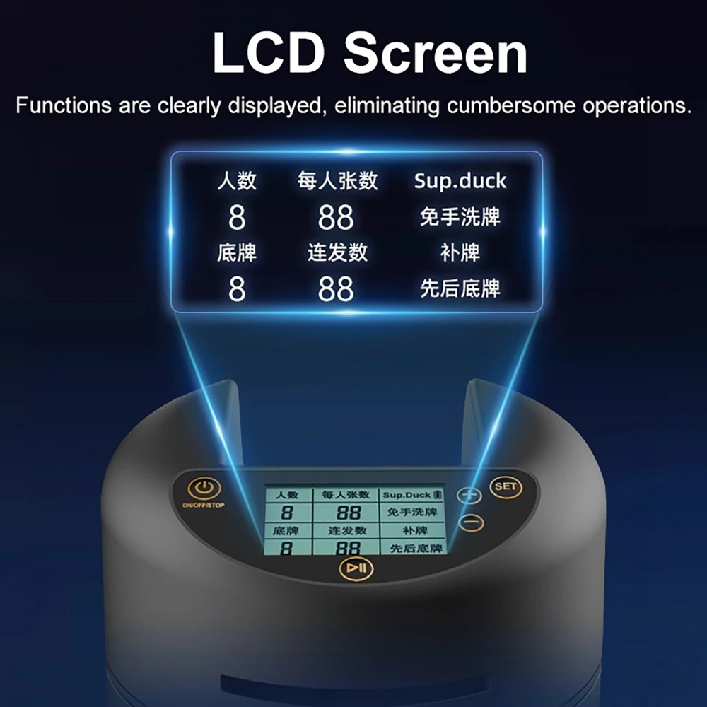 Automatic Card Dealer Machine with LCD Screen Display 360° Rotating Electric Poker Card Sorter For Party Games 1-2 Decks Poker