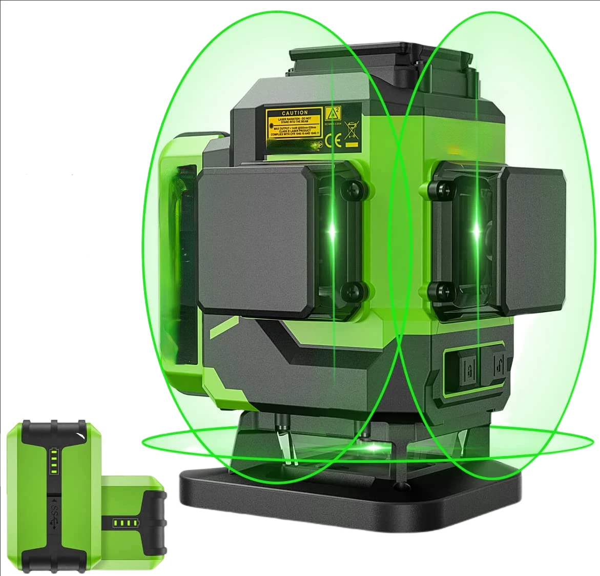 3D Huepar High Visibility Laser LS03DG Green Line Laser Levels With Hard Carry Case