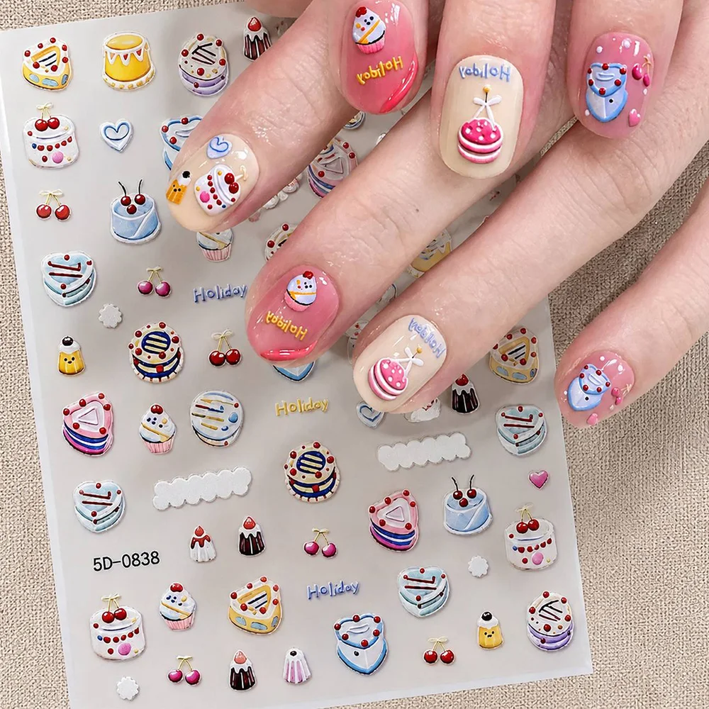 1Pc Intricate Relief Cake Nail Sticker Creamy Frosting Shade Cake Nail Decal Cute Spring Vibes Cake Nail Slider
