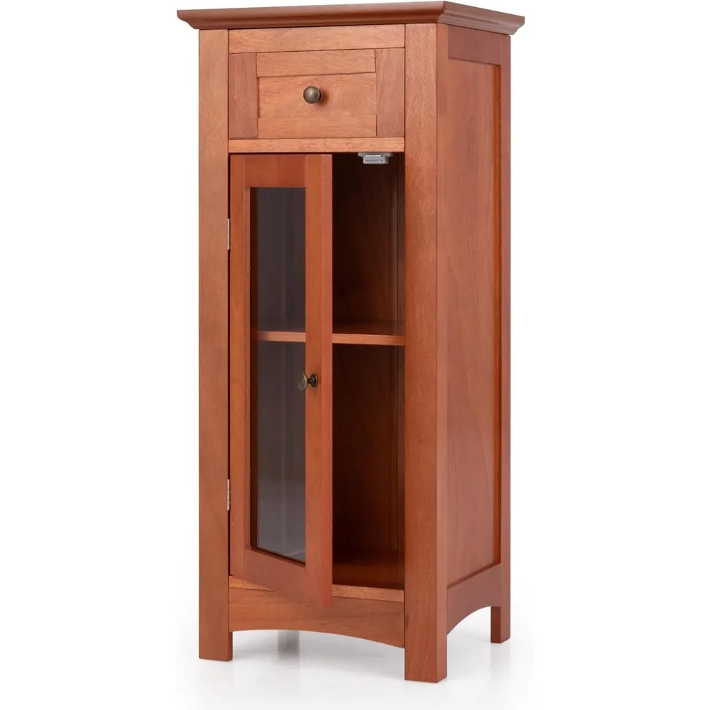 

Bathroom Storage Cabinet, Freestanding Narrow Storage Organizer w/Drawers, Cupboard and Adjustable Shelves