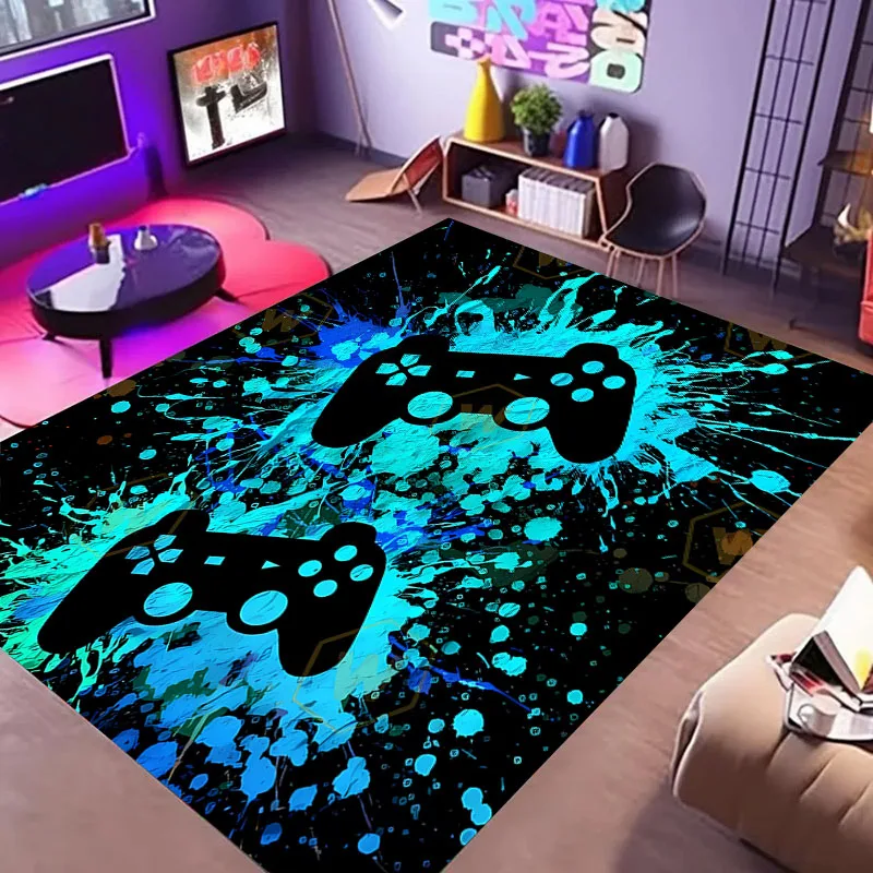 HD Home Area Gamer Rugs with Game Controller Design,Non Slip Floor Mats for Kids, Carpet for Decor Living Bed Playrooms Kitchen