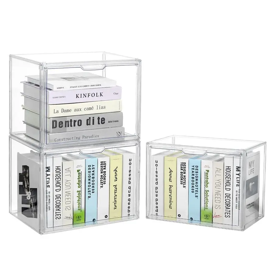 

Storage Organizer Acrylic Book Case Display Case Box Stackable Book Storage Containers With Magnetic Door Clear Plastic Portable