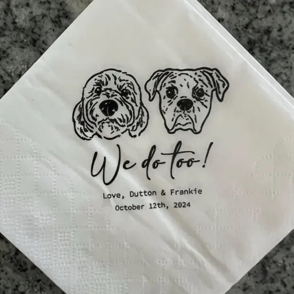 

Custom Pet Cocktail Napkins, Dog Wedding Napkins, Custom Pet Cocktail Napkins, Custom Pet Portrait Wedding Napkins, 50Pcs ﻿