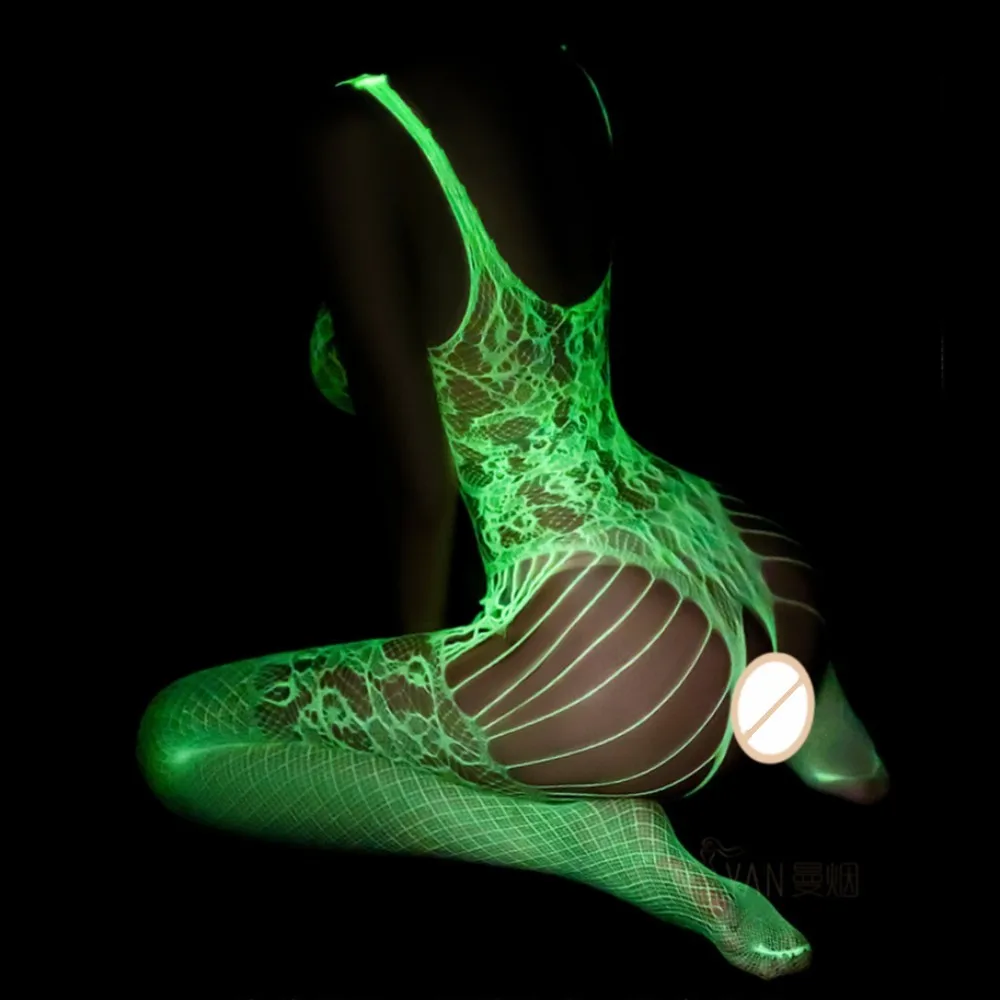 Luminous Sexy Bodysuit See Through Hollow Out Net Clothing Sexy Lingerie Mesh Sex Costumes for Mesh Dress Underwear Bondage