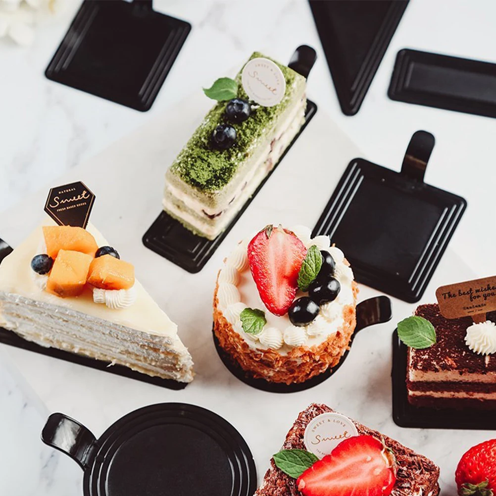 

Black Mousse Tray Cake Boards Dessert Base for Cutting Pieces Sturdy Square Stand Display Decor Transport Reusable Easy Clean