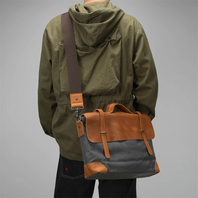 Men's Vintage Canvas Messenger Bag | Large Capacity Laptop Crossbody Shoulder Tote | Casual Travel Handheld Satchel for Men