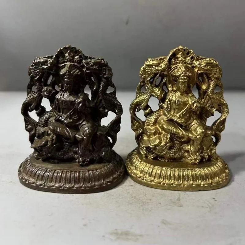 Antique Pure Copper Double-Sided Buddha Shape Double-Sided Royal Dragon Guanyin Pulp Perfect Home Decorative Crafts Decoration W