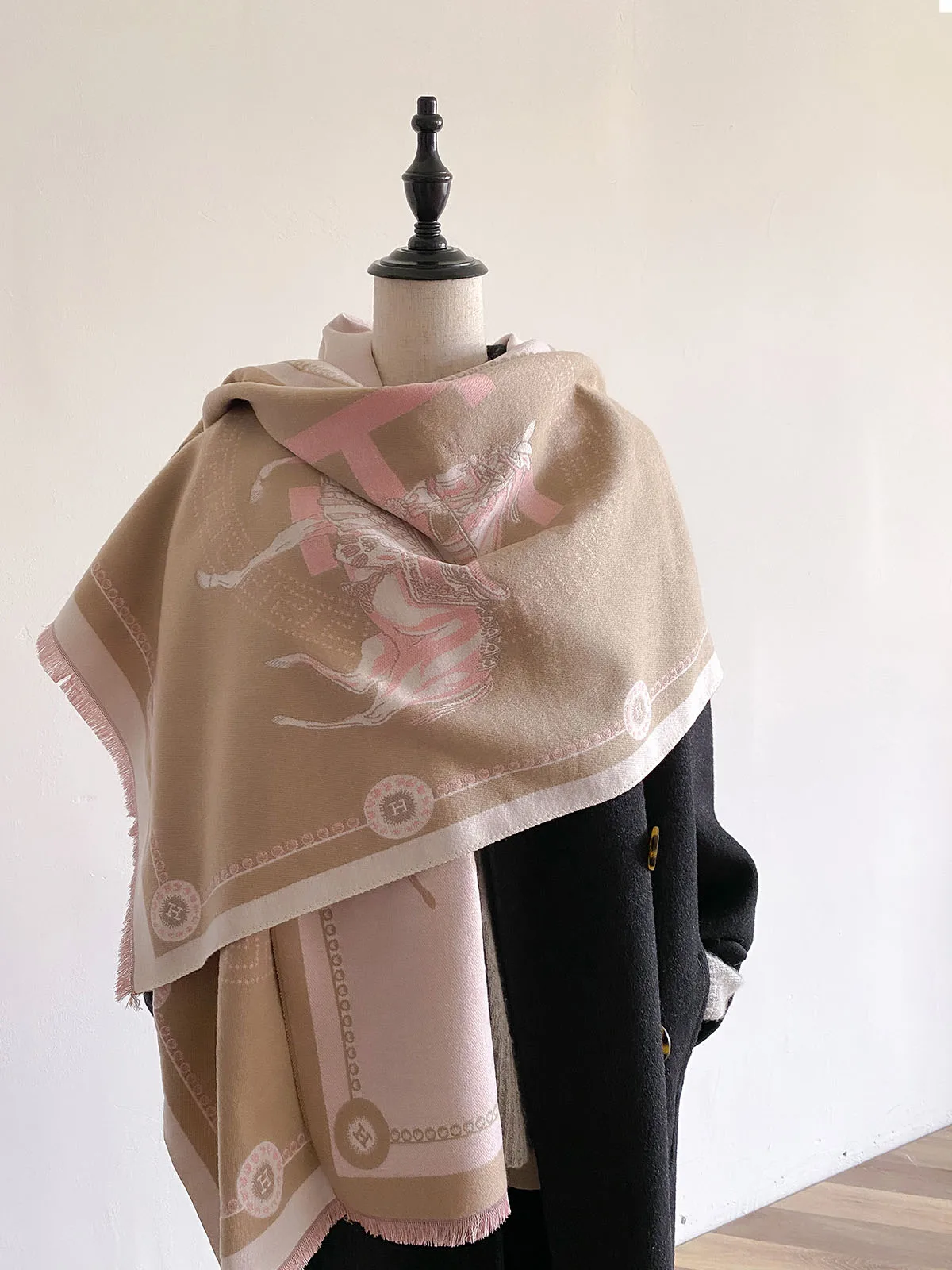 Winter women's horse print faux cashmere scarf fall and winter thickened fashion warm and versatile scarf shawl