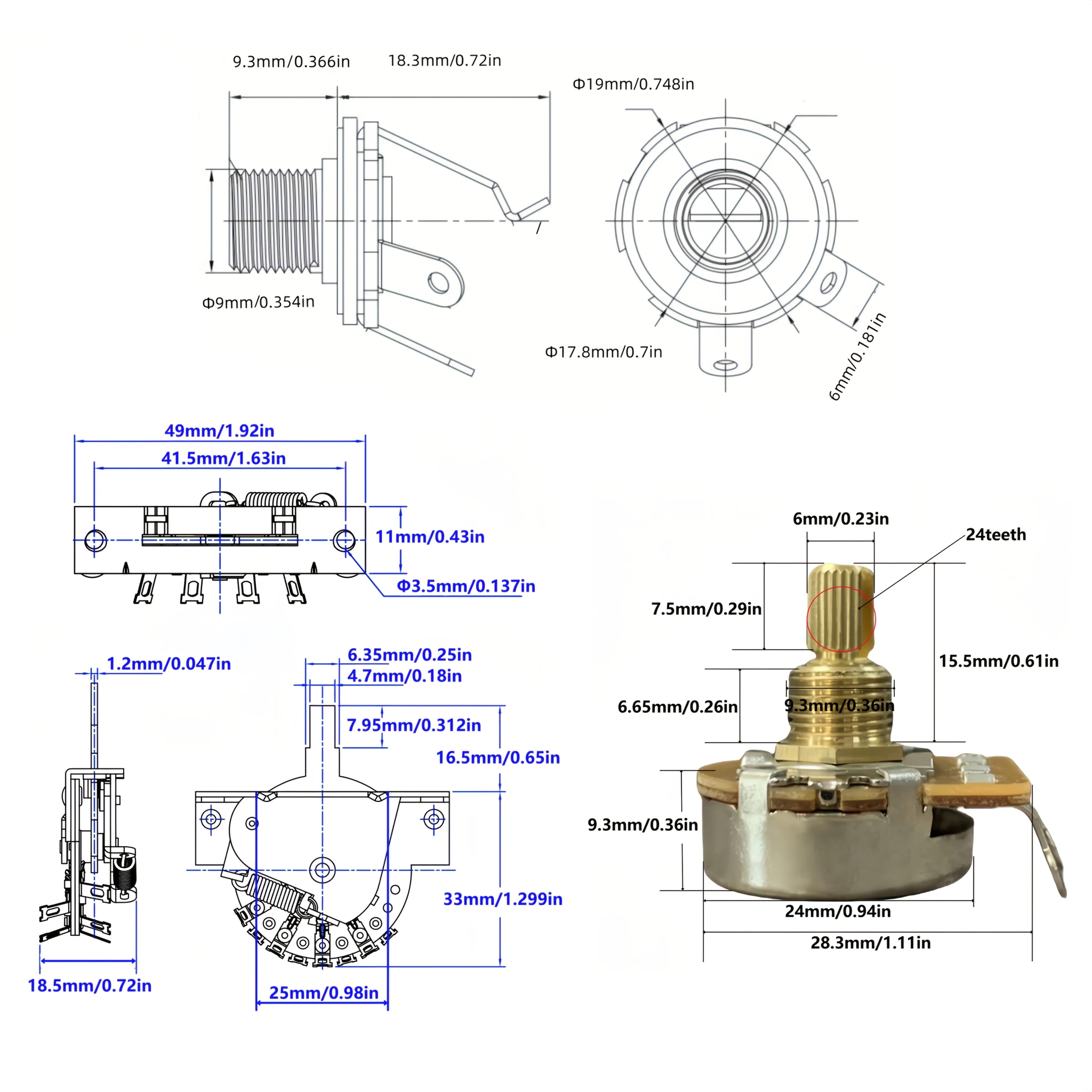 مجموعة أسلاك قياسية للجيتار الكهربائي HSS ترقية مجموعة أسلاك DIY للجيتار الكهربائي ST/SQ HSS، مع حجم واحد/2 نغمة 5 سرعات ميكانيكية #6