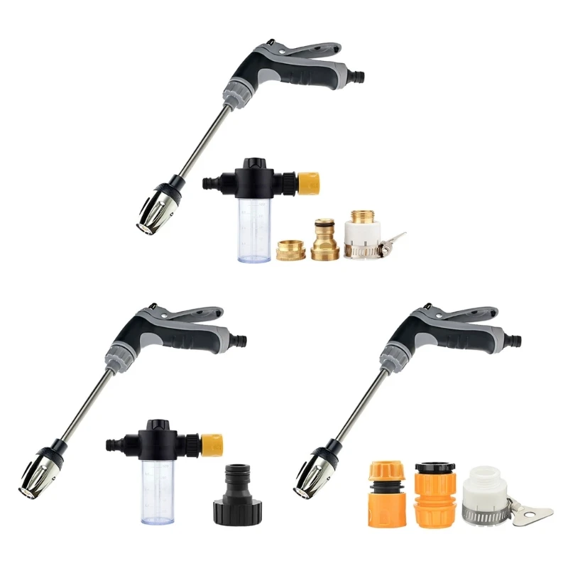 High Pressure Garden Hose Nozzle, Adjustable Water Flow Washer with Long Rod Guns Set with Extendable Rod for Cleaning