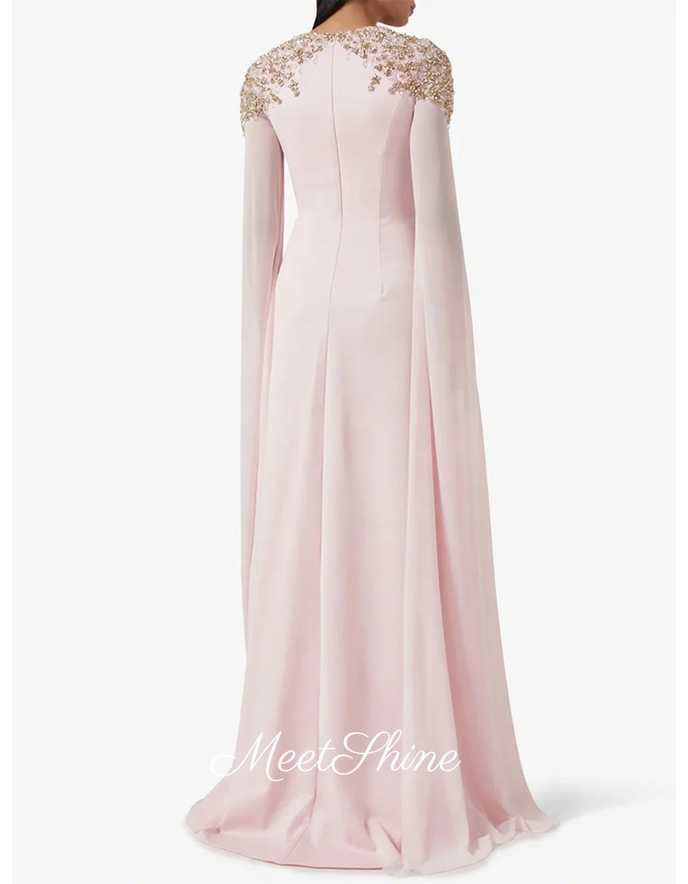 فستان سهرة حورية البحر أنيق بأكمام طويلة ورقبة دائرية أنيق وردي شاحب حديث للنساء فستان رسمي بسيط لحفلات الزفاف والحفلات الراقصة حسب الطلب