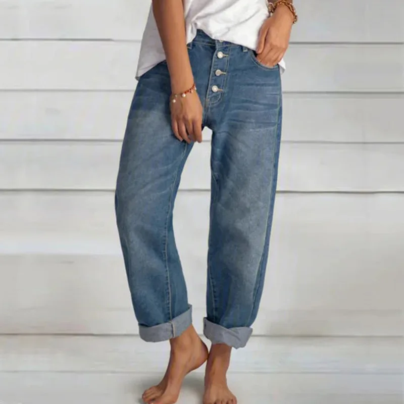 New Style Loose-fitting Casual Versatile Simple Slimming Women's Blue Denim Straight-leg Pants Slouchy Jeans Slouchy Jeans