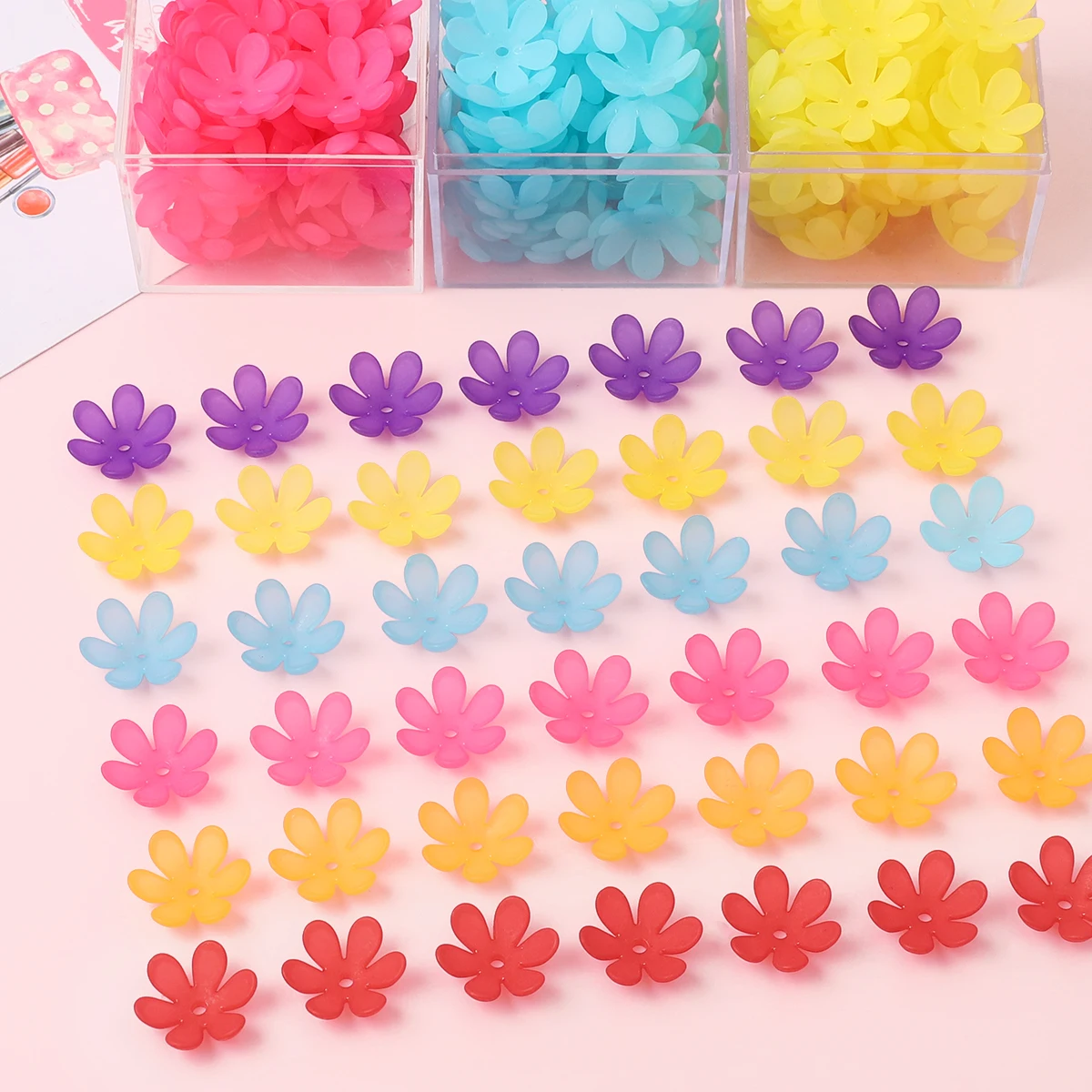 50 Stück 20mm Acryl Mattierte Einfarbige Blütenblätter-Perlen für DIY Nähen Knöpfe Kleidungsdekoration Zubehör – Detail 8