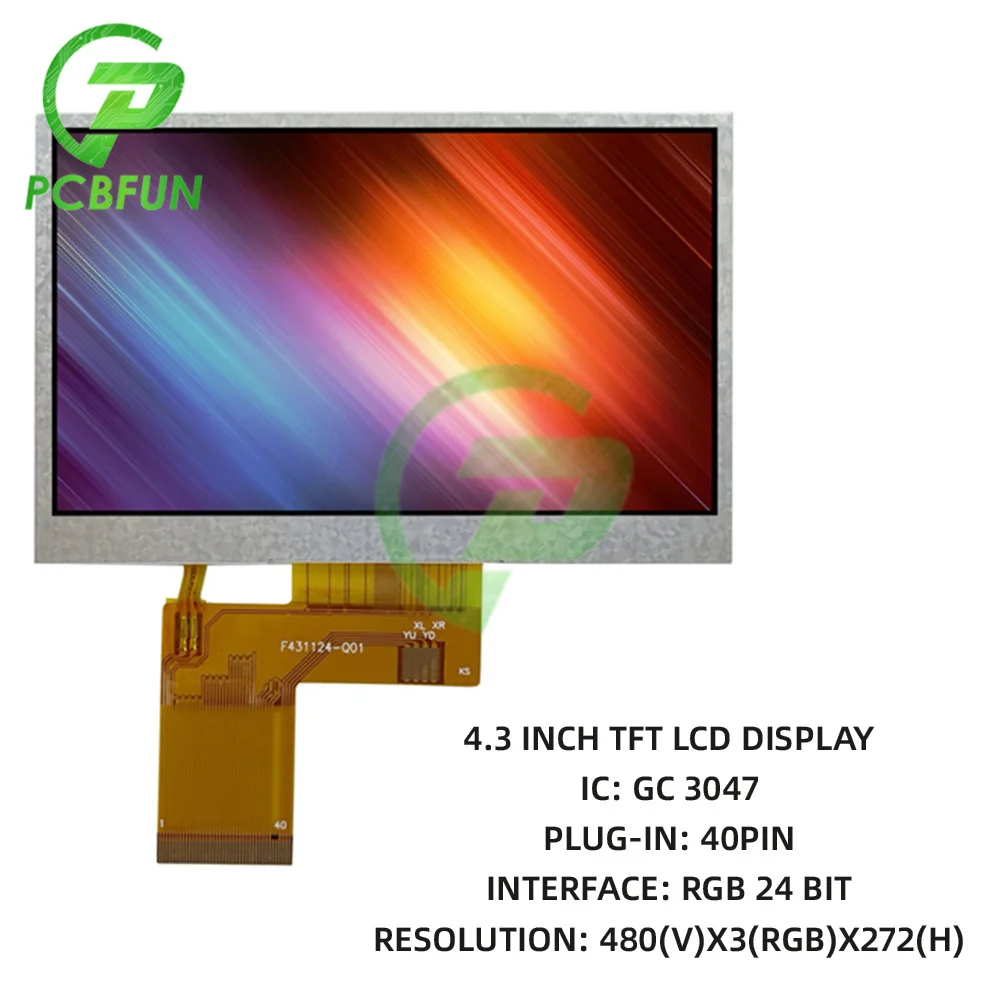 4.3 Inch 480xRGBx272 GC3047 Driver 350 Bright TFT LCD Display Module without Touch 40PIN RGB