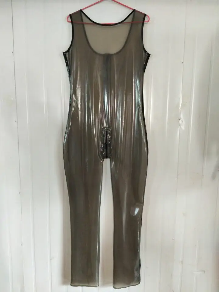 

Latex Catsuit Gummi Clubwear Transparent Schwarz Fitnesskleidung Bodys0.4mm