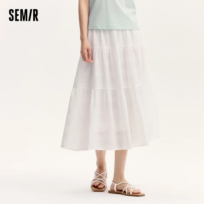 Semir A-Line Skirt Women High Waist With Elastic Waistband Loose Fit White Mini Skirt 2024 Summer New Checkered Pattern Skirt