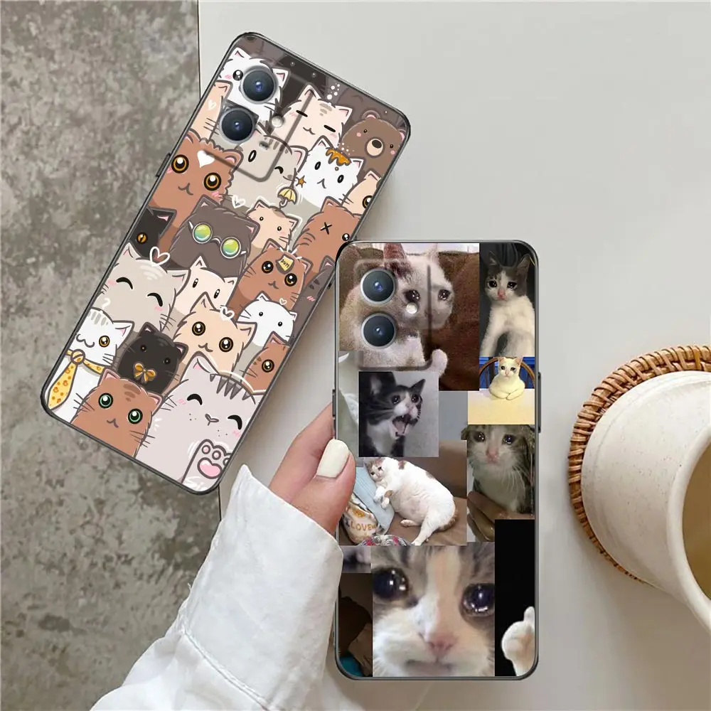 Case For VIVO Y77 Y76 Y76S Y75 Y72 Y71 Y69 Y67 Y66 Y55 Y53 Y52 Y52S Y51 Y51S Pro 5G Y50 Y35 Y21 Y20 Case Cute Funny Crying Cat