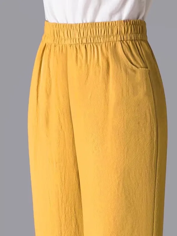 Taille haute coton lin sarouel femmes été 2025 nouveau respirant décontracté maman pantalon polyvalent coupe ample coréen Sle