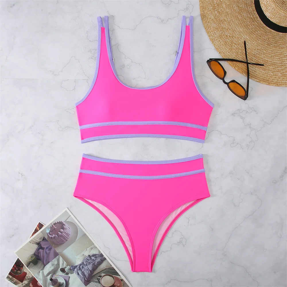 Sexy Sling Border Bikini Hohe Taille Badeanzug Tankini Push Up Urlaub Bademode Badeanzug Zwei Stück Set Frauen Outfit Beachwear