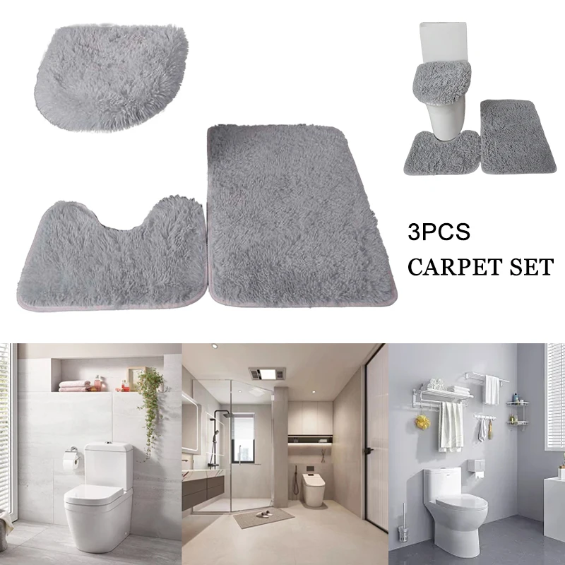 Bathroom Non-slip Rug Set Bathroom Rug Contour Mat Toilet Cover 3 Piece Set Ultra Soft Microfibre Rug Rubber Backing Solid