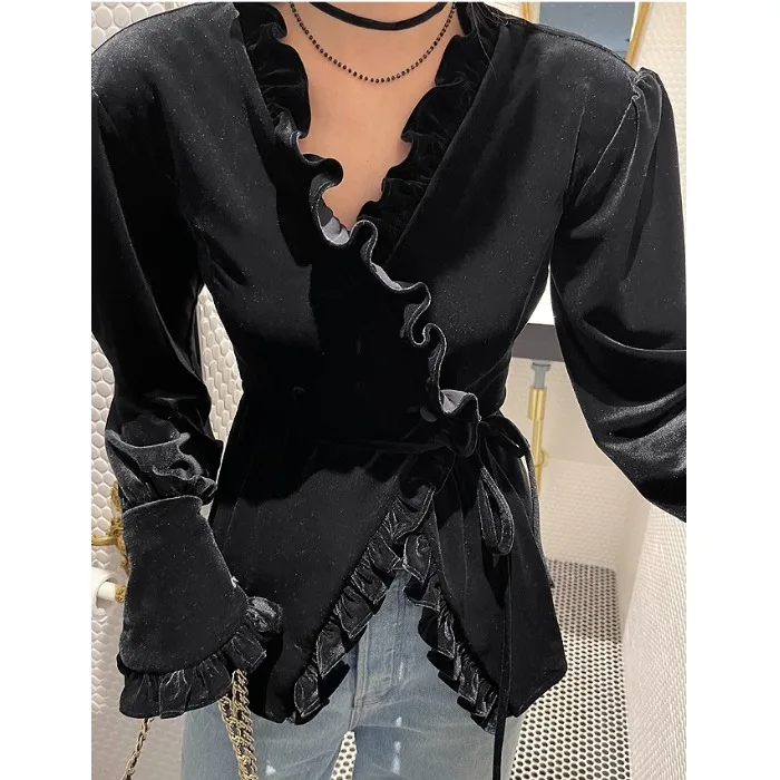 Sweter damski Ele Velvet Top, uniwersalny, modny, w stylu koreańskim, odpowiedni na każdą porę roku i do różnych okazji.